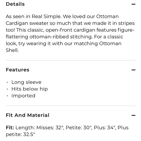 Talbots Open-Front Modern Ottoman Cardigan - Stripe Set - Picture 11 of 11